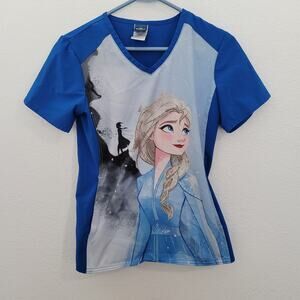 Disney Frozen 2 Women's Scrub Top Blue w/ Elsa Size XXS